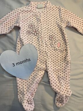 Adorable Pink Polka Dot Velour Onesie Sleeper/Romper with floral accents